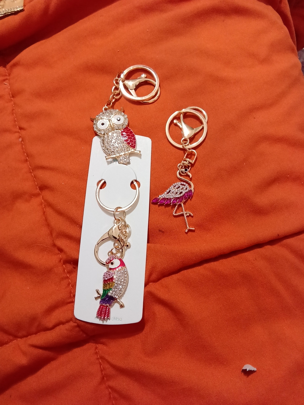 Gold-Tone Crystal Owl & Flamingo & Parrot Keychain Multicolor CHOOSE ONNNEEE